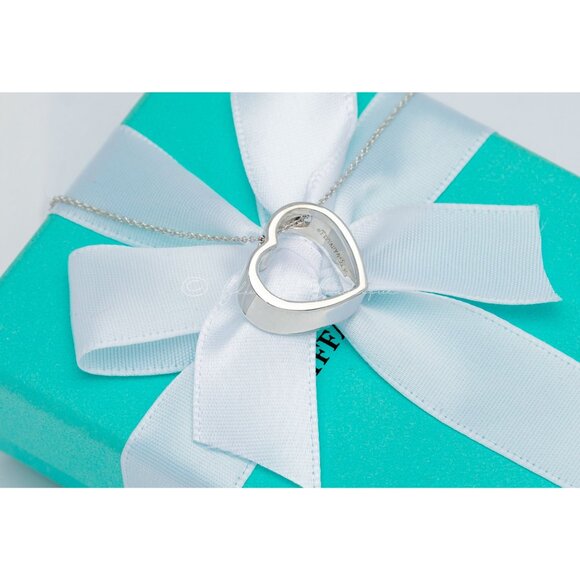 Tiffany & Co. Heart Cutout Necklace 3-D Open Heart Modern Pendant in Silver 16" - Picture 4 of 7